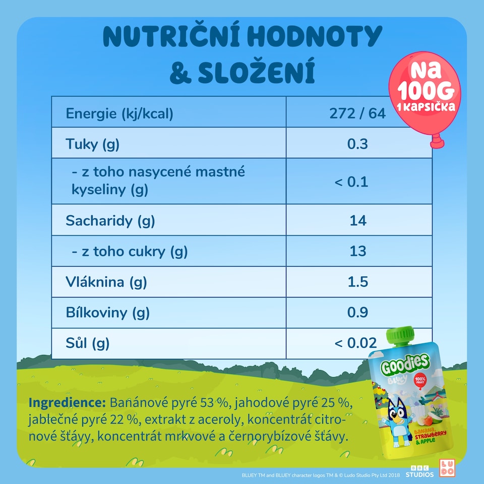 Obrázek 1 pro produkt Goodies kapsička Bluey banán jahoda & jablko 100g