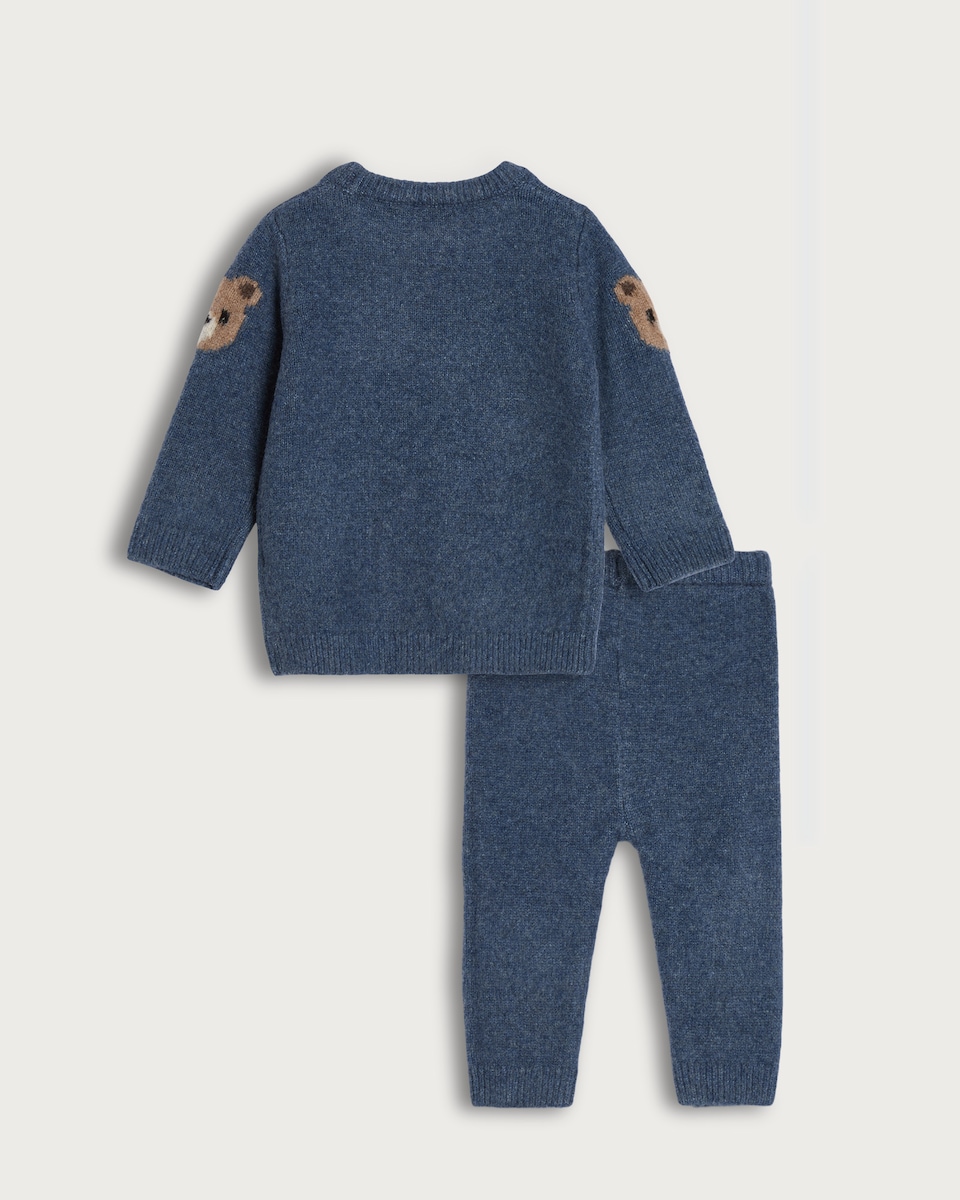 image 1 of F&F Baby 2-Piece Knitted Bear Jumper and Leggings Set in Blue