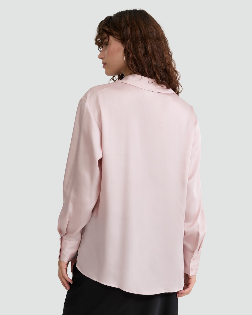 image 1 of F&F Satin Button Up Shirt in Pink