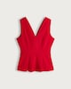 image 4 of F&F V Neck Peplum Hem Top in Red
