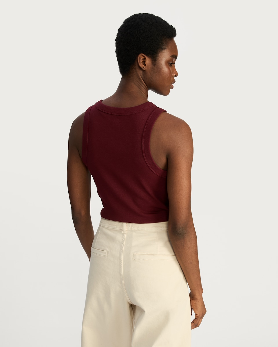 image 1 of F&F Cotton Rich Ribbed Racer Vest in Burgundy