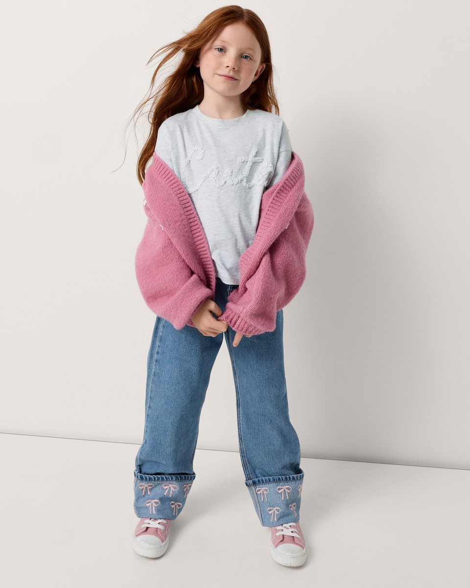 image 1 of F&F Girls Cotton Rich Slogan T-Shirt in Grey