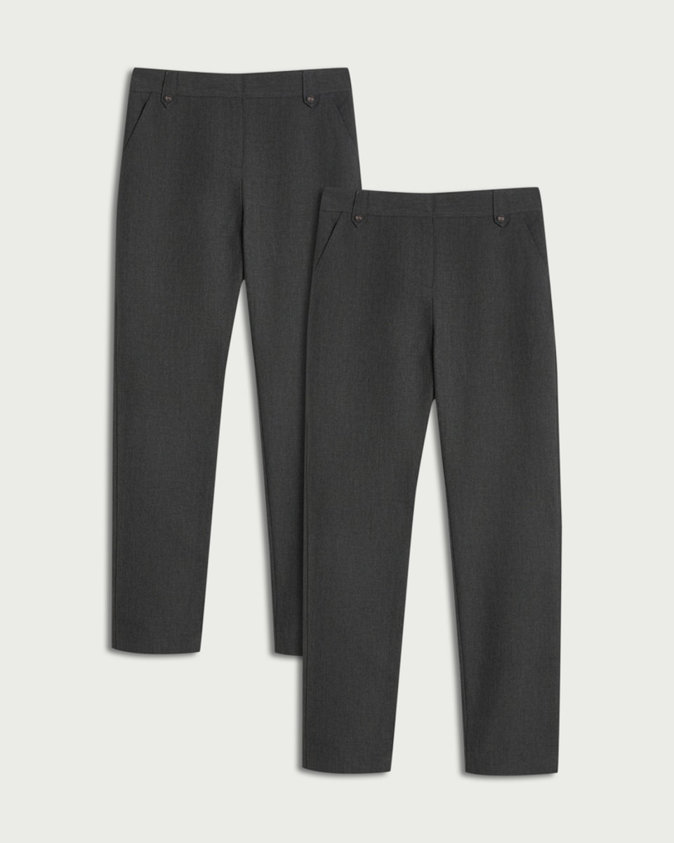 image 1 of F&F School Girls 2-Pack Regular Fit Longer Length Trousers in Grey
