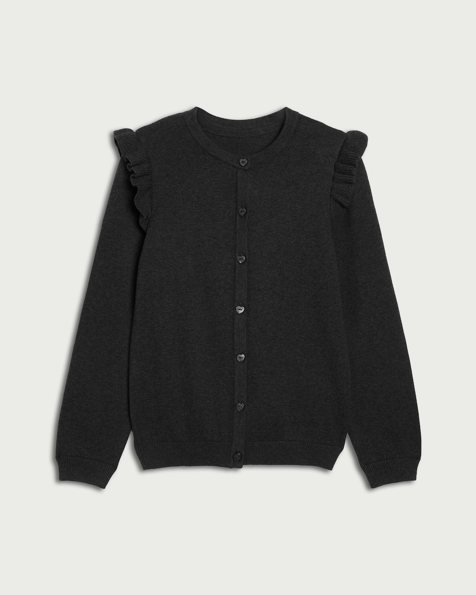 image 1 of F&F School Girls Pure Cotton Cardigan in Grey