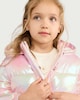 image 2 of F&F Girls Metallic Hooded Puffer Coat in Multi