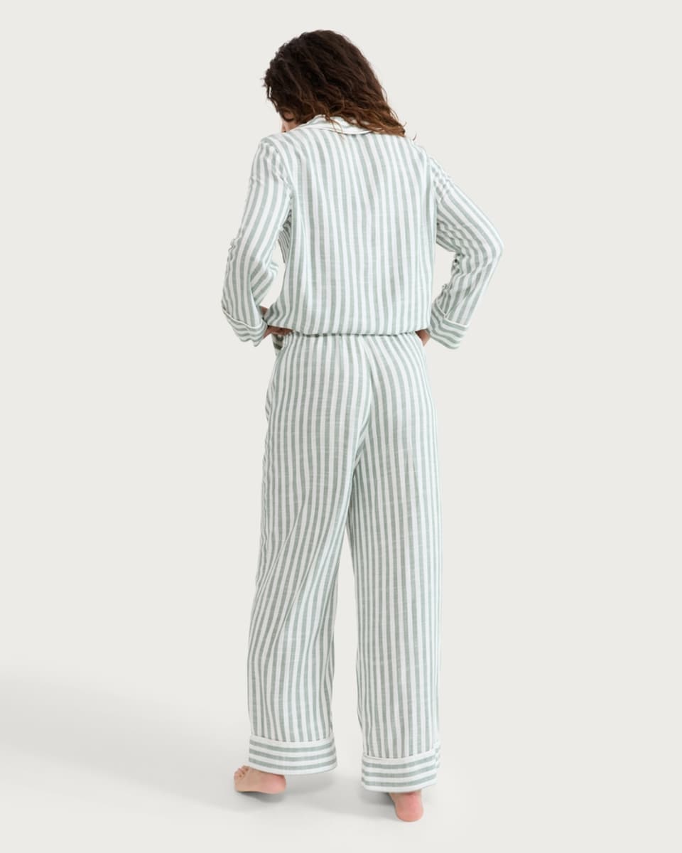 image 1 of The F&F Edit Striped Pyjama Set with Linen in Multi Green