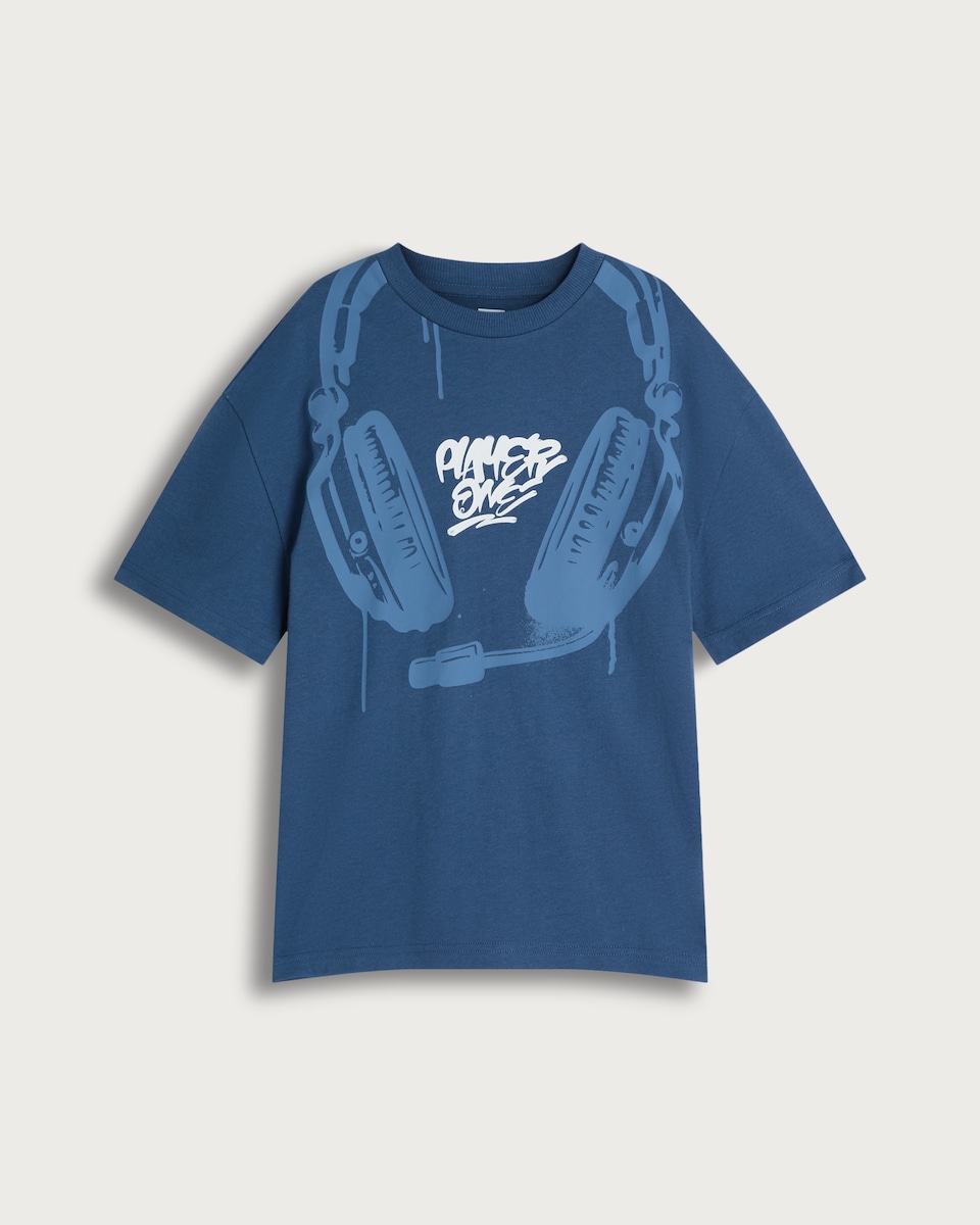 F&F Boys Pure Cotton Slogan Short Sleeved T-Shirt in Blue
