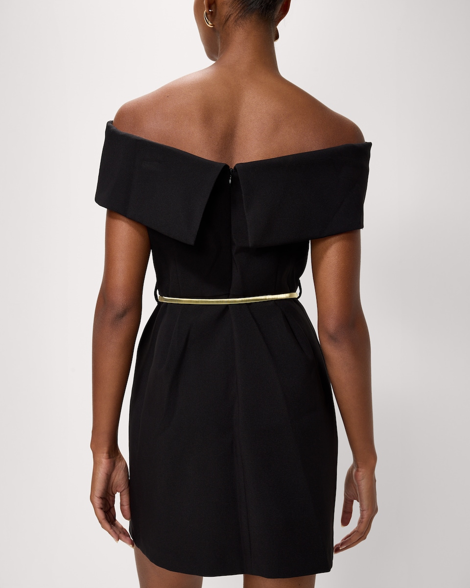 image 1 of F&F Bardot Belted Mini Dress in Black