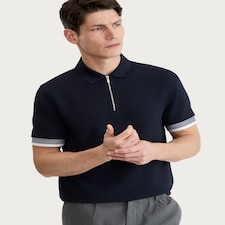 F&F Textured Zip Neck Short Sleeved Polo Shirt in Navy