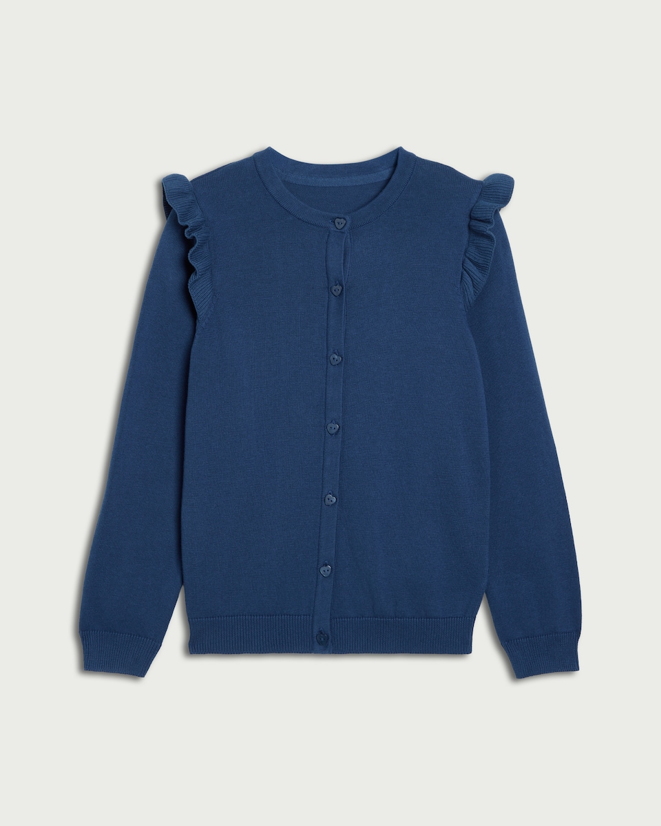 image 1 of F&F School Girls Pure Cotton Cardigan in Blue
