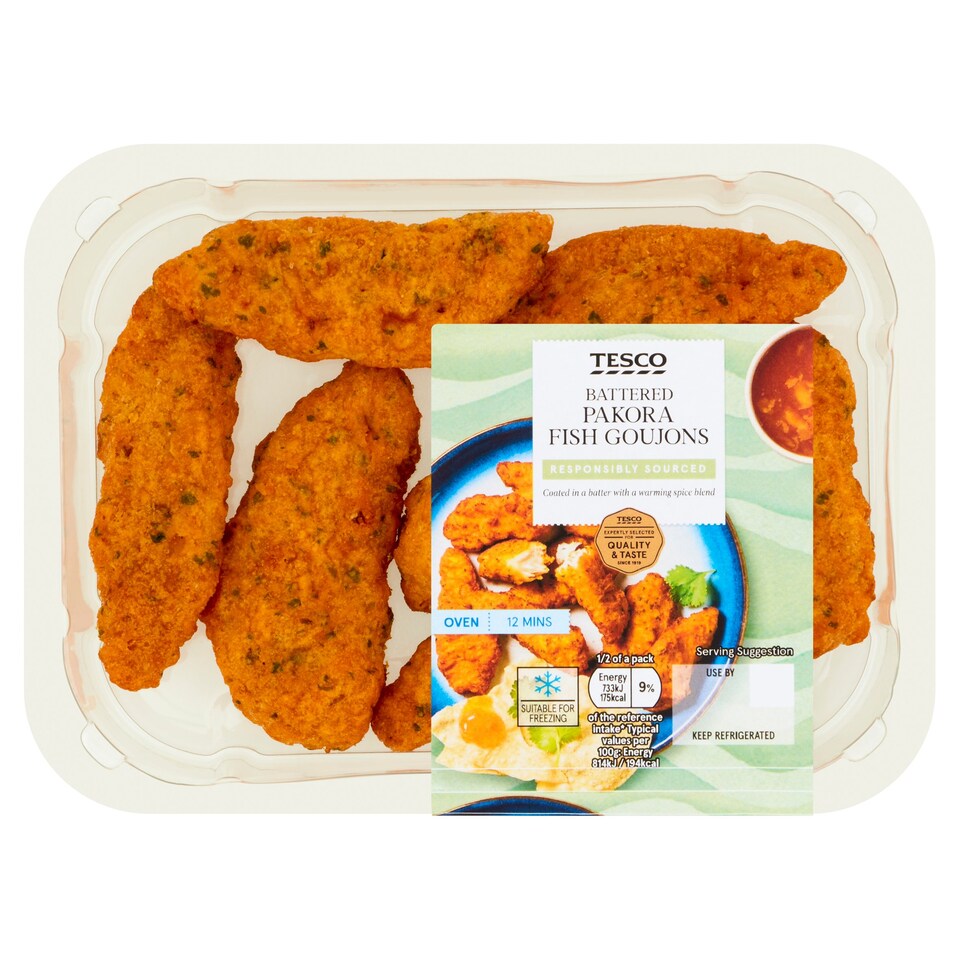 Tesco Battered Pakora Fish Goujons 200G Tesco Groceries