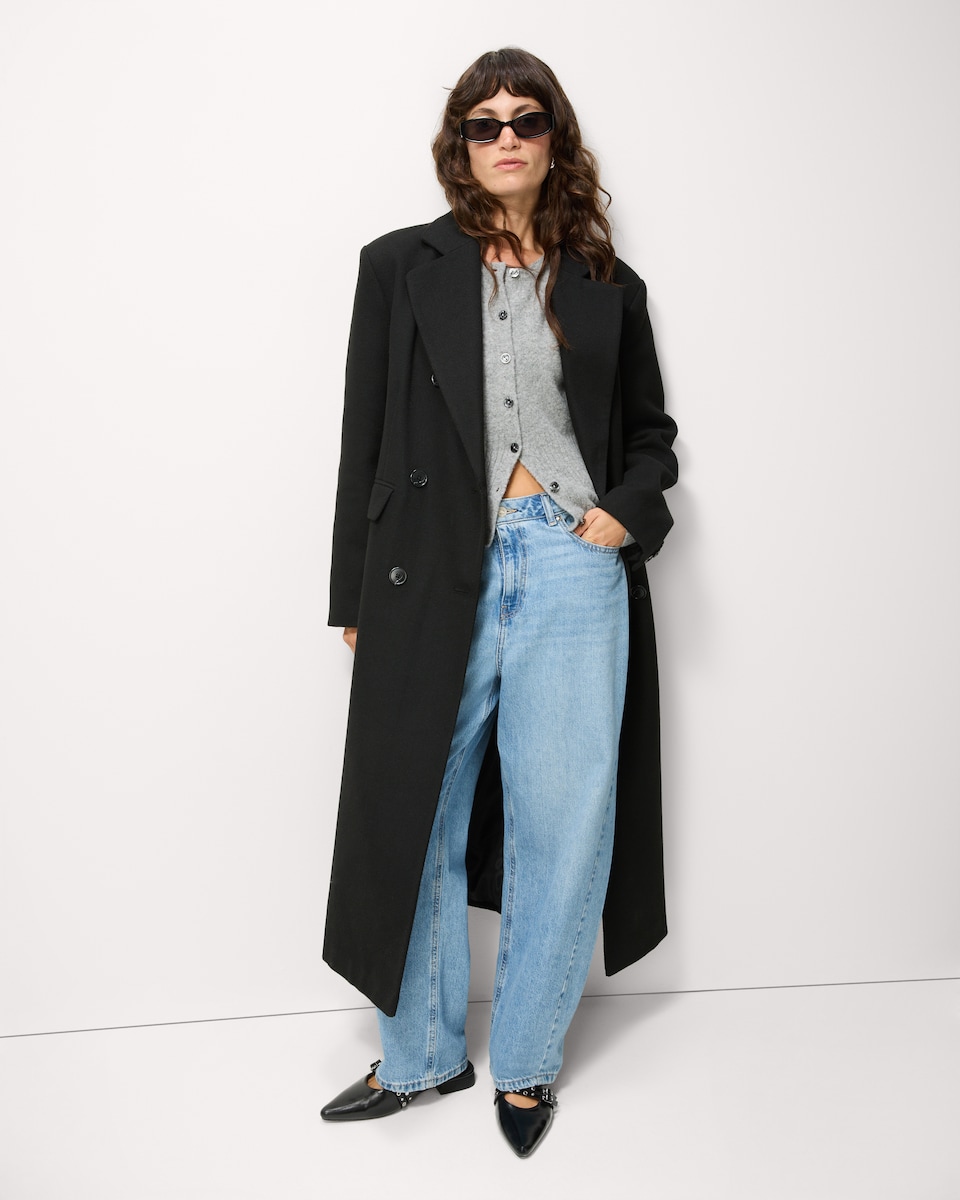 image 1 of F&F Double Breasted Formal Maxi Coat in Black