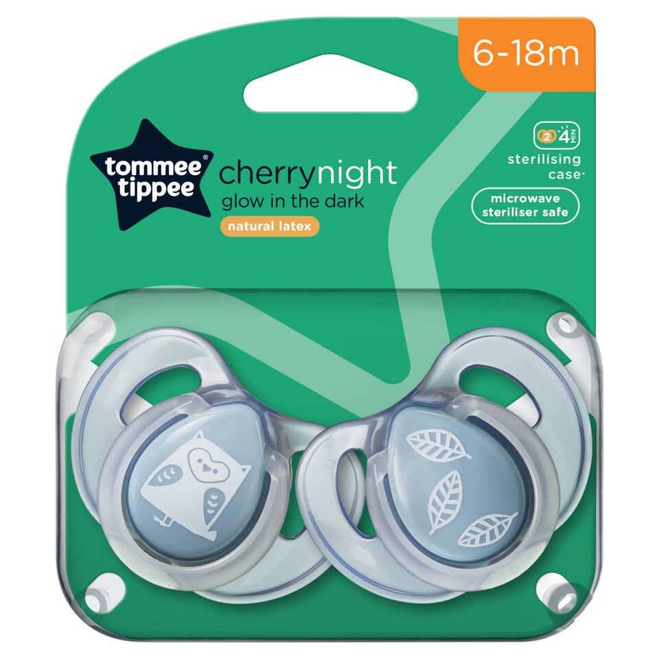image 1 of Tommee Tippee Every Day Essential Night Time Natural Latex Soothers, 6-18m, Pack of 2