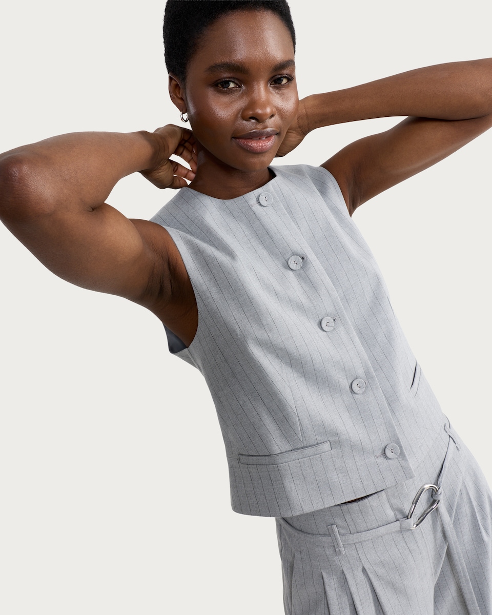 image 1 of F&F Pinstripe Buttoned Waistcoat in Grey