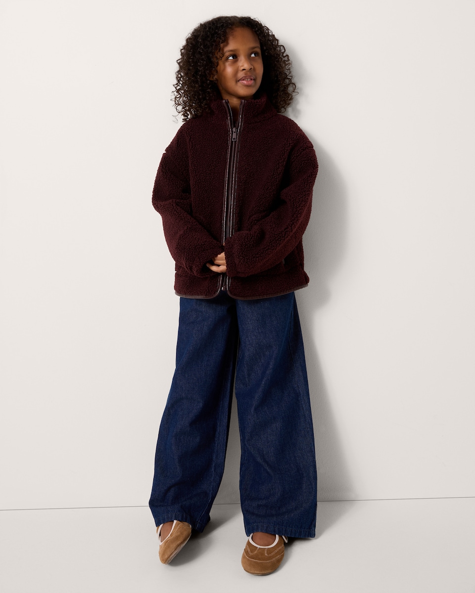 image 1 of F&F Girls Borg Zip Through Fleece in Burgundy