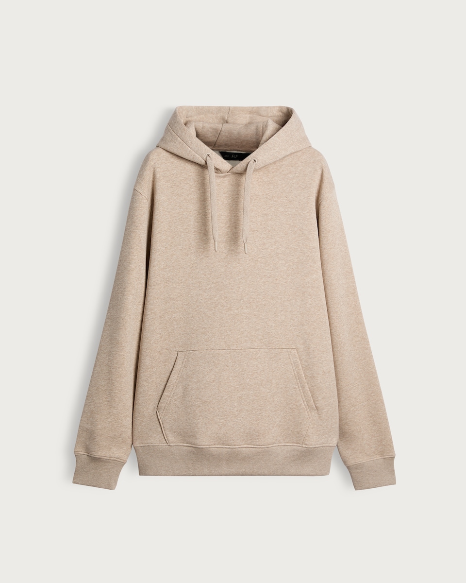 image 1 of F&F Regular Fit Cotton Rich Drawstring Hoodie in Neutral