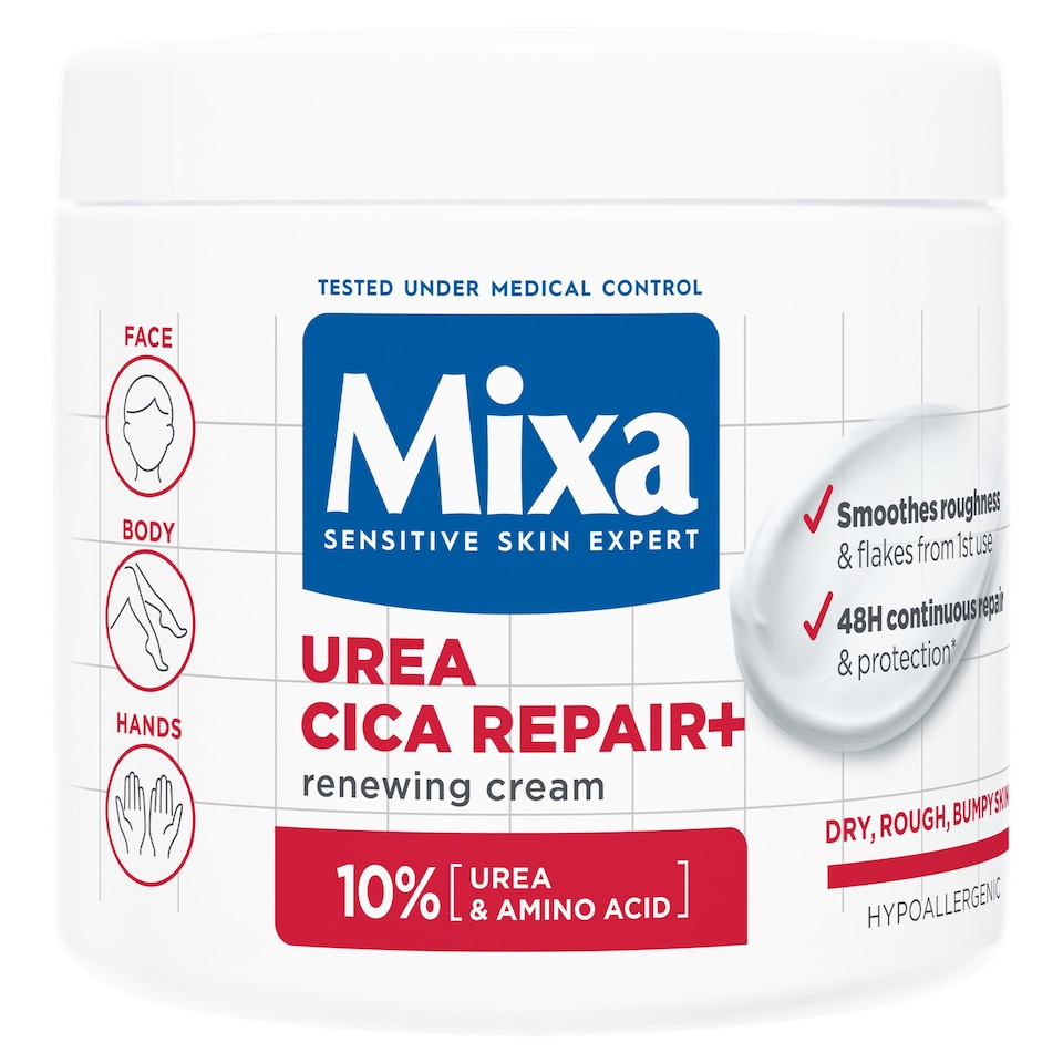Mixa Urea Cica Repair+ regenerační tělová péče pro velmi suchou, hrubou pokožku, 400 ml