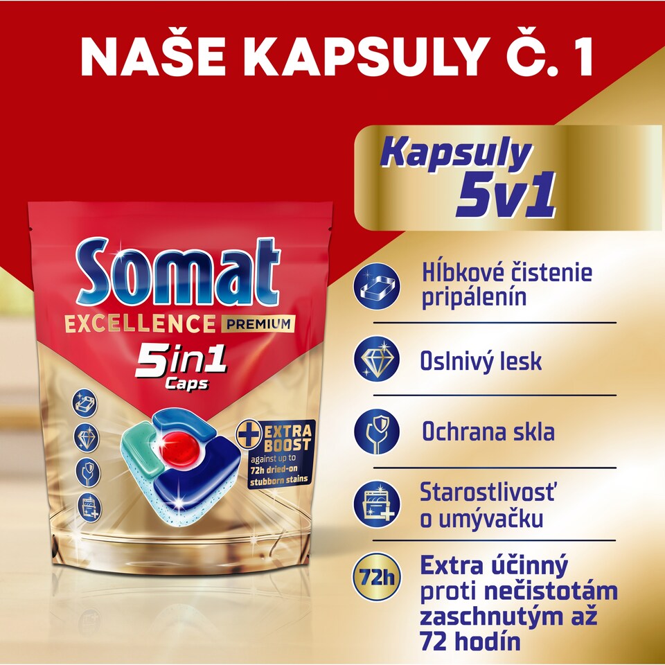 image 1 of Somat Excellence Premium 5in1 Dishwasher Capsules 65 pcs 1267.5 g