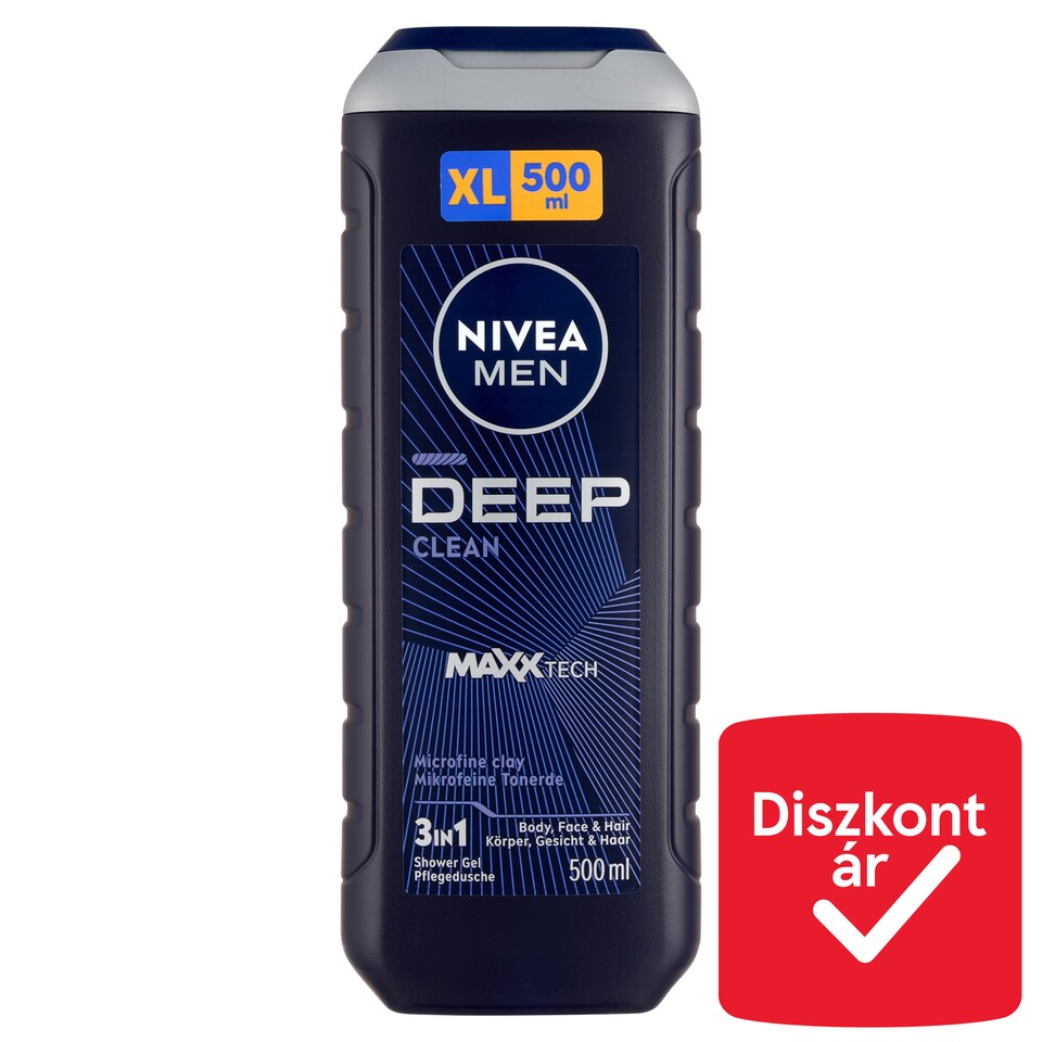 NIVEA MEN Deep Clean 3 az 1-ben tusfürdő testre, arcra, hajra 500 ml  1. kép