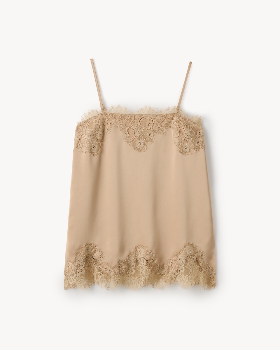 image 1 of The F&F Edit Satin Lace Trim Co-ord Cami Top in Camel