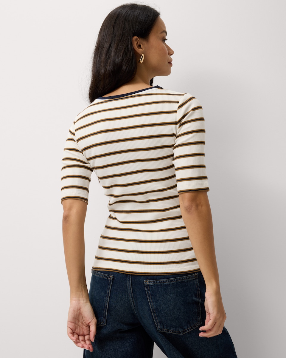 image 1 of F&F Cotton Rich Ribbed Striped Button Up Top in Multi