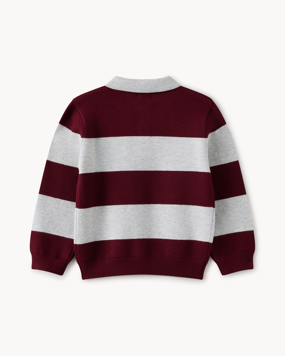 image 1 of F&F Boys Striped Little League Rugby Jumper in Burgundy