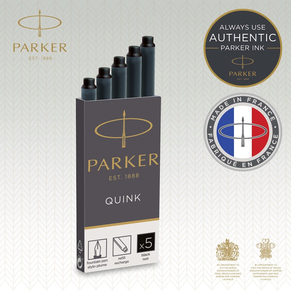 image 1 of Parker Fountain Pen Refills, Long Black Cartridges, 10 Count