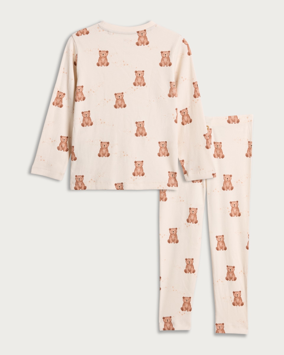image 1 of F&F Unisex Cotton Rich Teddy Bear Print Pyjamas in Multi