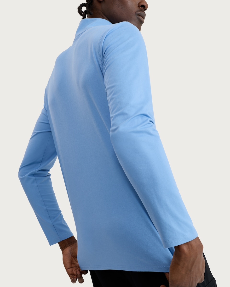 image 1 of F&F Active EVERYHOUR Soft Touch Half Zip Long Sleeved Top  in Blue