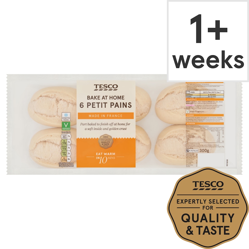 Tesco Bake at Home Part Baked Mini White Rolls 6 Pack