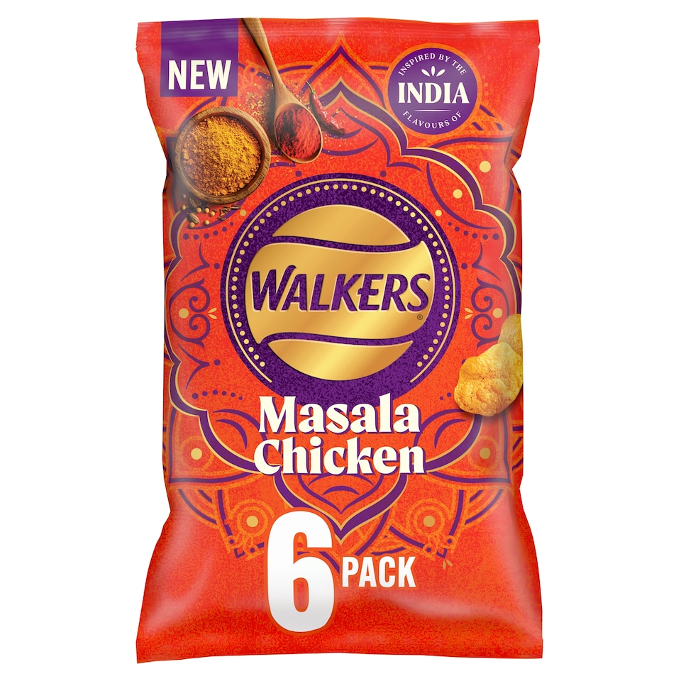 image 1 of Walkers Masala Chicken Multipack Crisps 6 x 25g