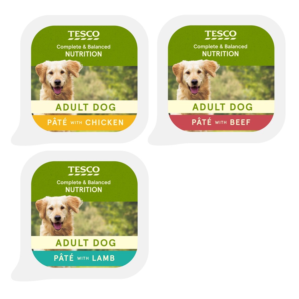 image 1 of Tesco Adult Dog Food Pate Selection Chicken, Beef & Lamb 12X150g
