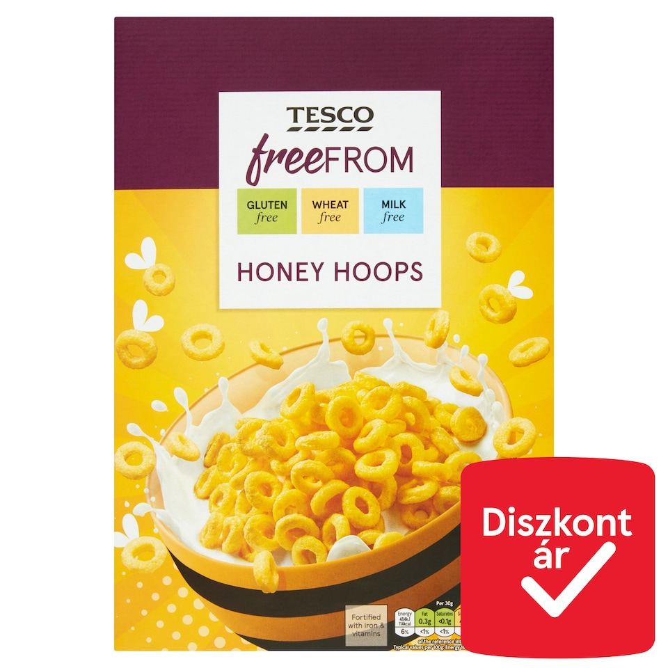 Tesco Free From kukoricalisztből készült mézes karikák hozzáadott vitaminokkal és vassal 300 g