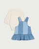 image 2 of F&F Baby 2-Piece Floral Denim Pinny and Bodysuit Set in Blue