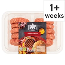 Tesco Fire Pit 10 Beef Burgers 920g NEW