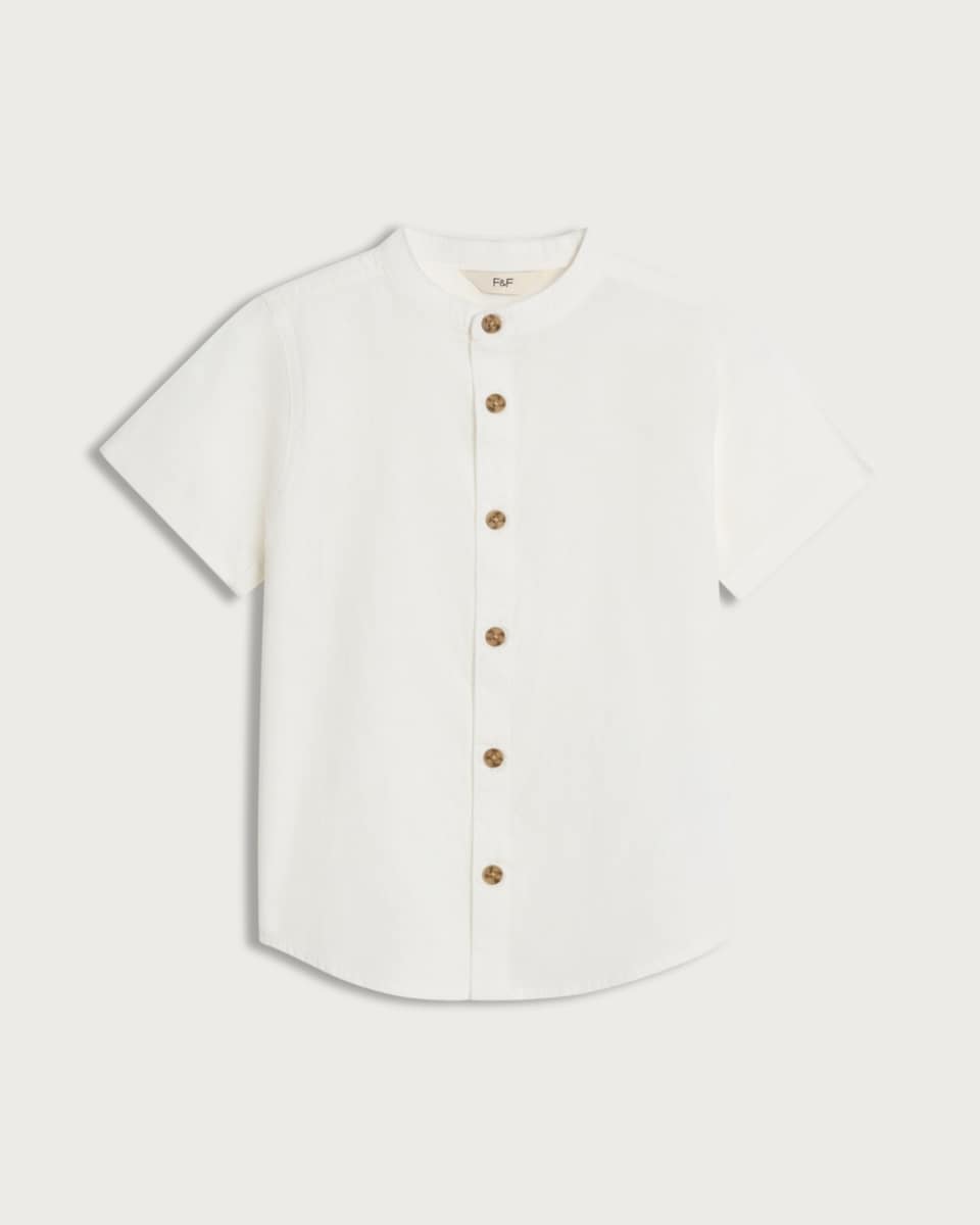 image 1 of F&F Boys Pure Cotton Grandad Collar Shirt in White