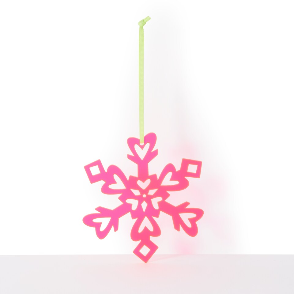 image 1 of Paperchase Neon Christmas Hanging Snowflake Decoration - Pink