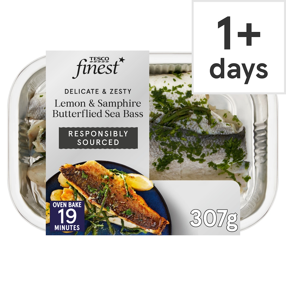Tesco Finest Lemon and Samphire Butterflied Sea Bass 307g