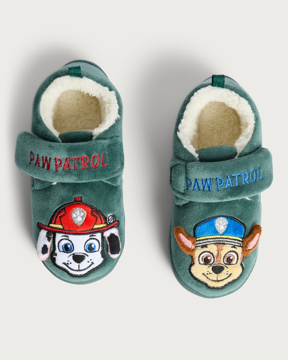 image 1 of Paw Patrol Fleece Embroidered Slippers in Green