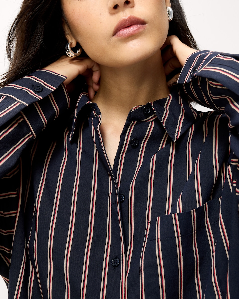 image 1 of F&F Striped Oversized Fit Shirt in Navy