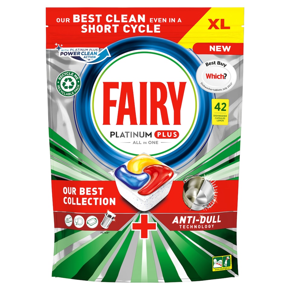 image 1 of Fairy Platinum Plus All In One 42 Dishwasher Tablets Lemon 651G