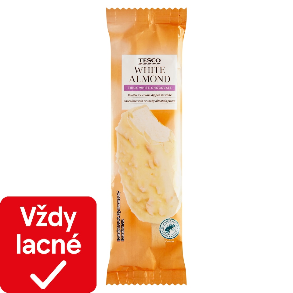 Tesco Mrazený krém vanilkový v bielej čokoláde s kúskami mandlí 84 g