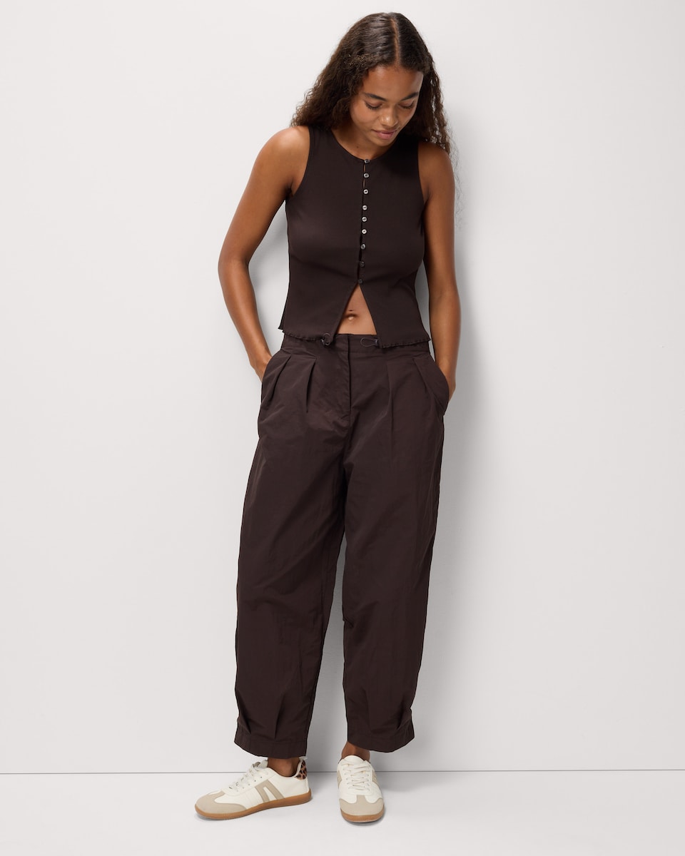 image 1 of OH ME OH MY Cotton Rich Ribbed Button Up Vest in Chocolate