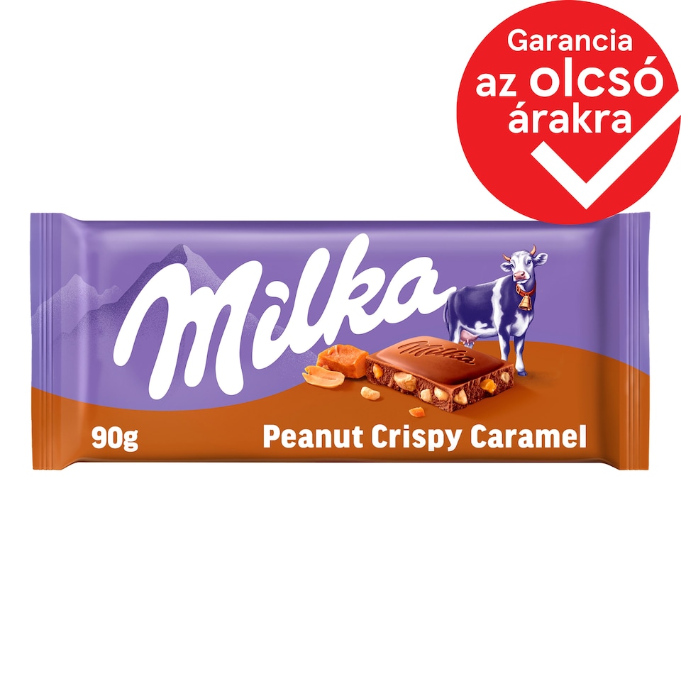 Milka alpesi tejcsokoládé földimogyoróval, karamellízű darabokkal és ropogós gabonával 90 g 1. kép