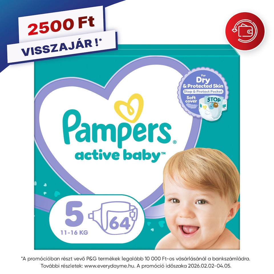Pampers Active Baby Pelenka, Méret: 5, 64 db Pelenka, 11kg-16kg  1. kép