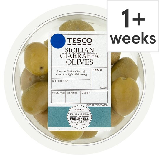 Tesco Sicilian Giarraffa Olives 150G Tesco Groceries