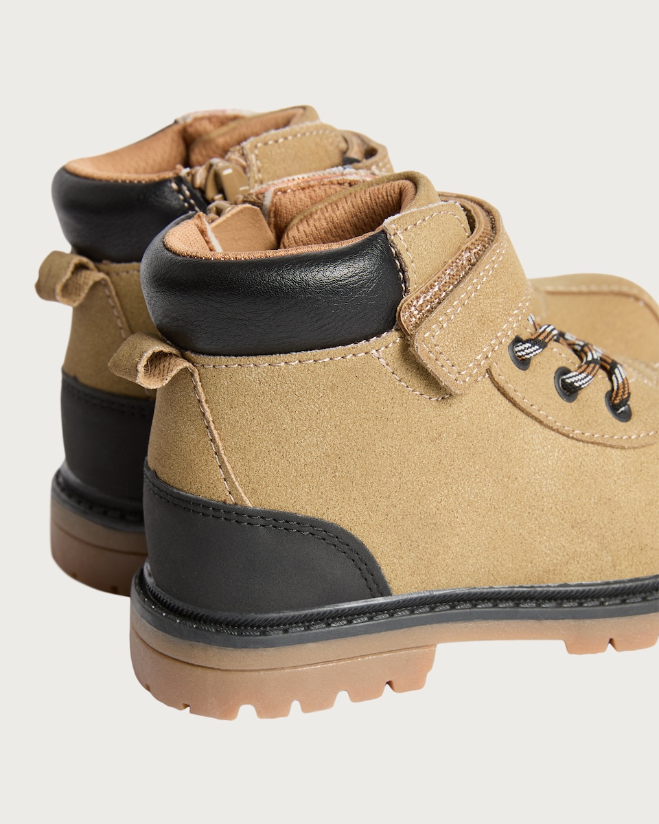 image 1 of F&F Boys Touch Fastening Lace Up Ankle Boots in Tan