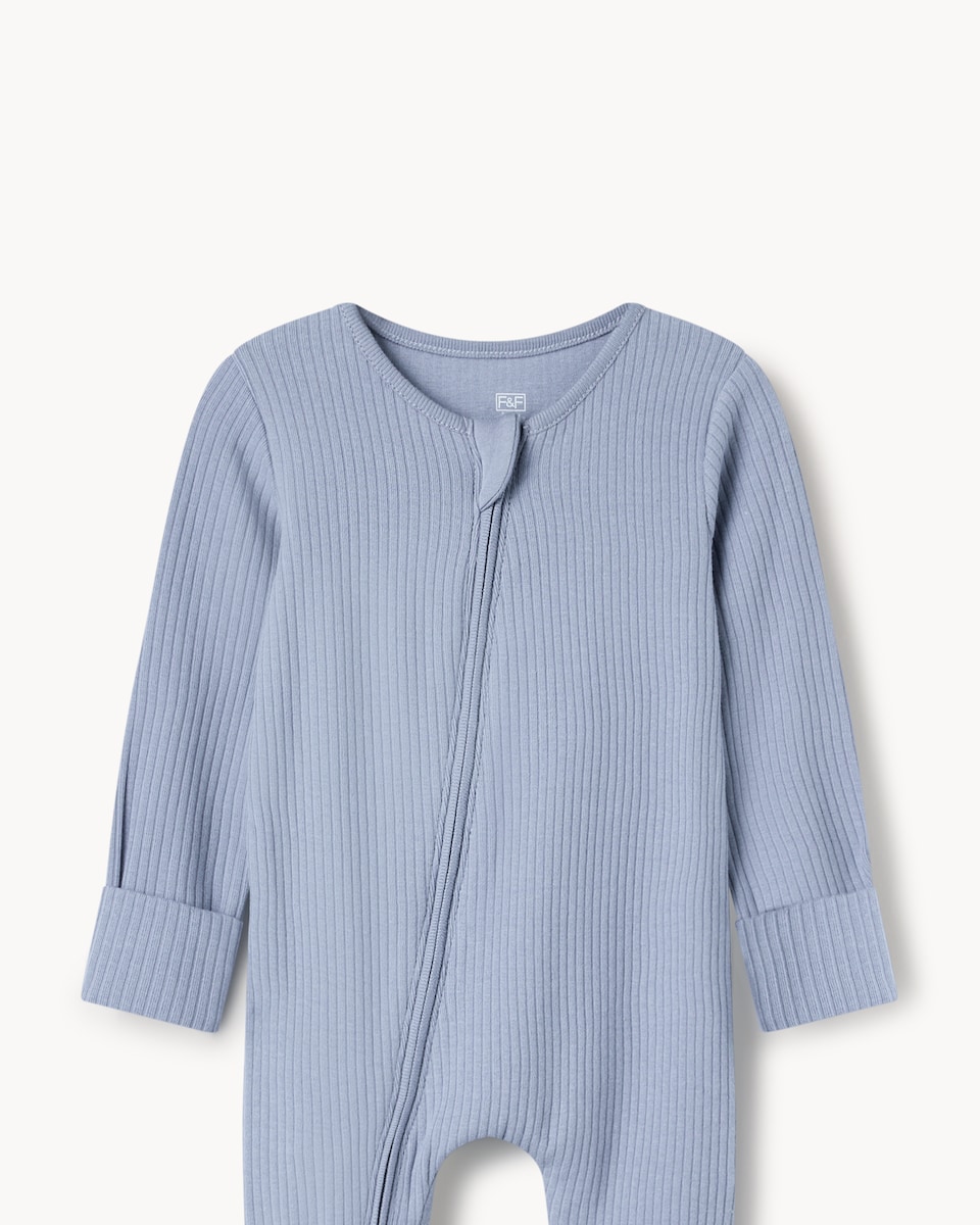image 1 of F&F Baby 2-Pack Cotton Rich Ribbed Sleepsuits in Blue