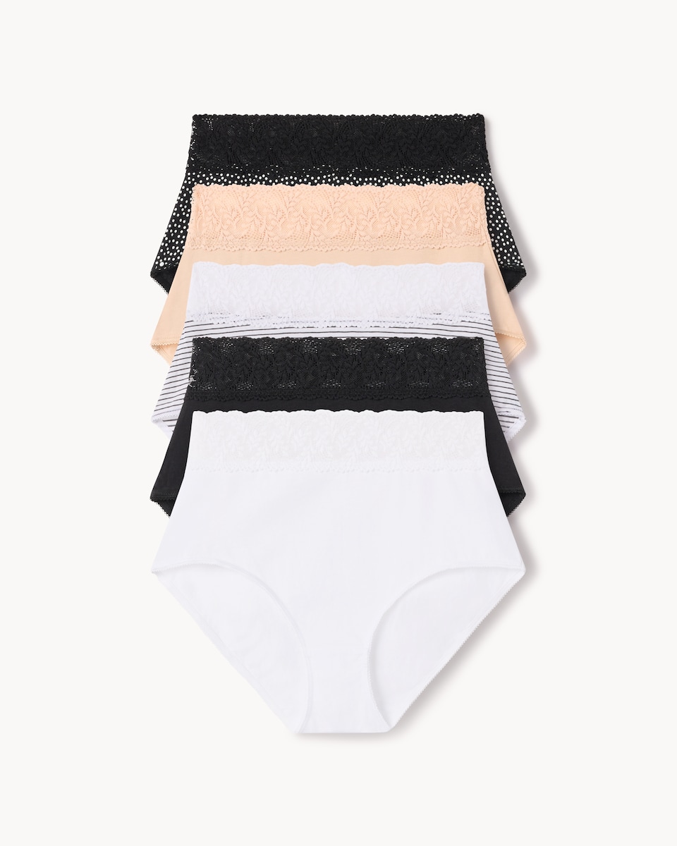 image 1 of F&F 5-Pack Cotton Rich Lace Trim Full Briefs in Multi