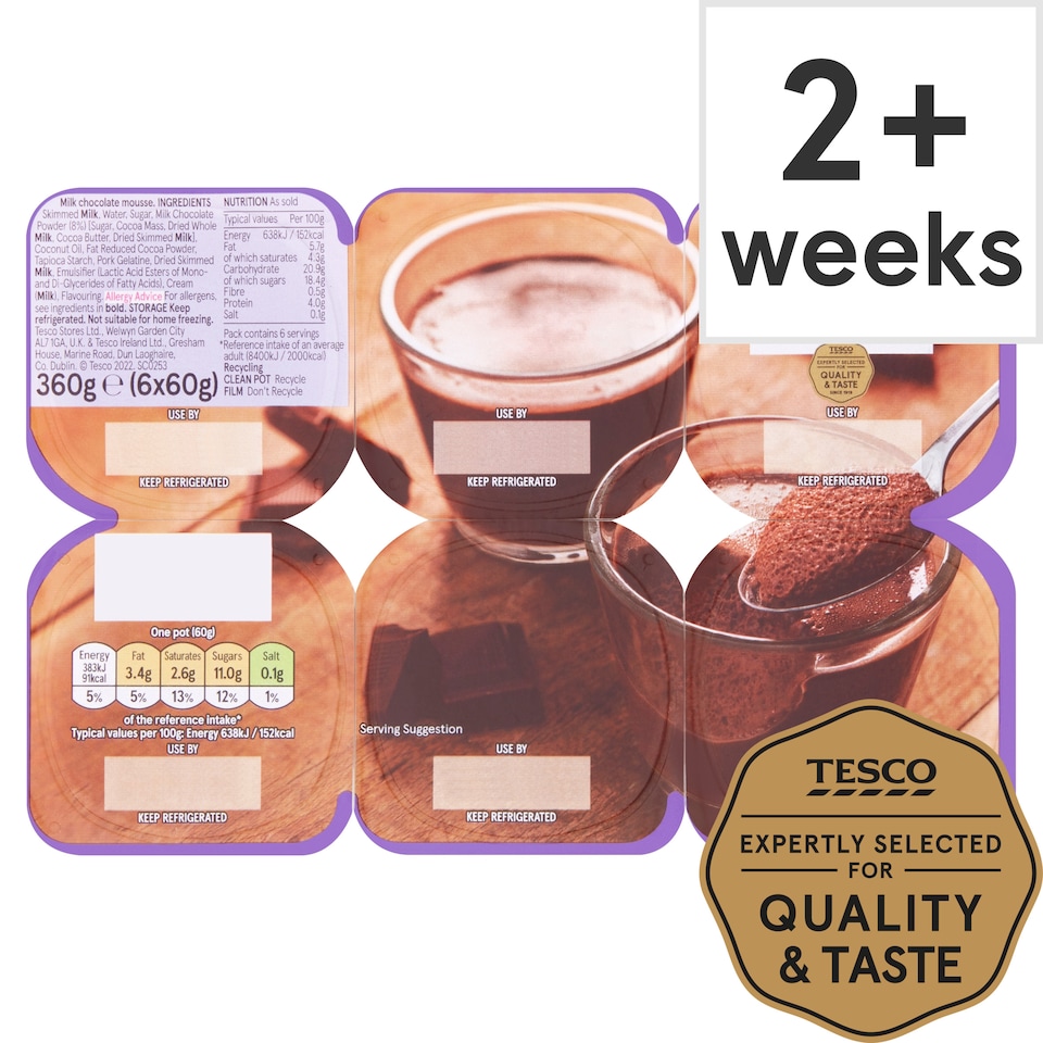 Tesco Milk Chocolate Mousse 6 X60g